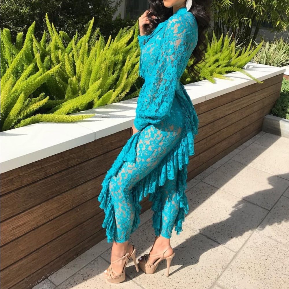 Teal, Lacey, body suit